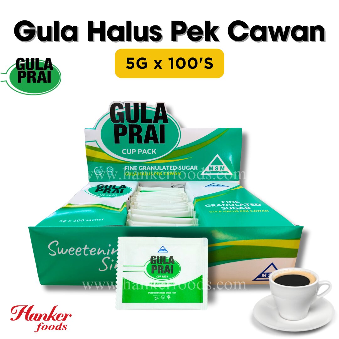 PRAI Gula Halus Pek Cawan Cup Pack Sugar Gula Prai Fine Granulated Sugar 5gx100s